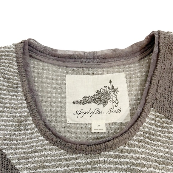 Anthropologie Angel Of The North Lace Inset Mixed Media Striped Sweater Size M - Picture 13 of 13